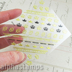 Tiny Gold & Black Crowns Clear Sticker Sheet