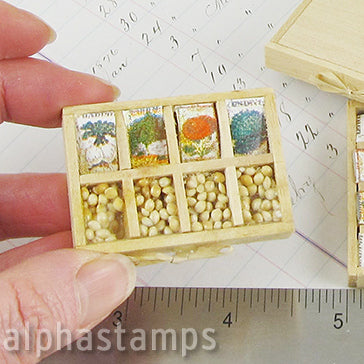 Wooden Box Of Mini Seed Packets Alpha Stamps