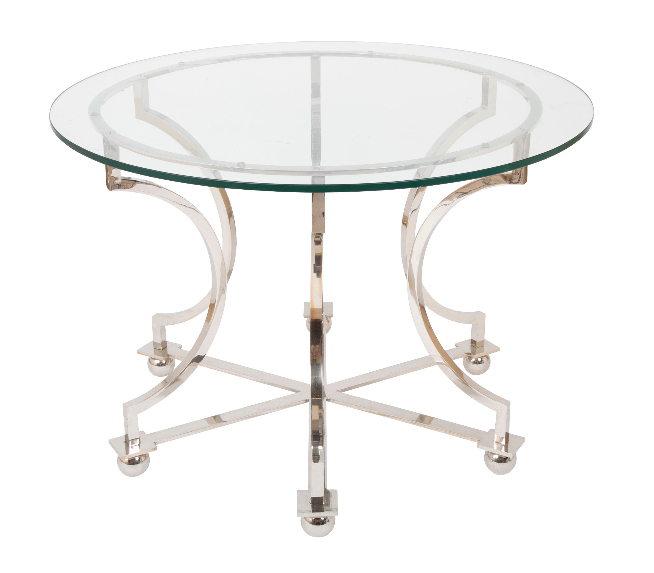 Highly Polished Silver Metal Base Glass Top Table Avery And Dash Collections 2116