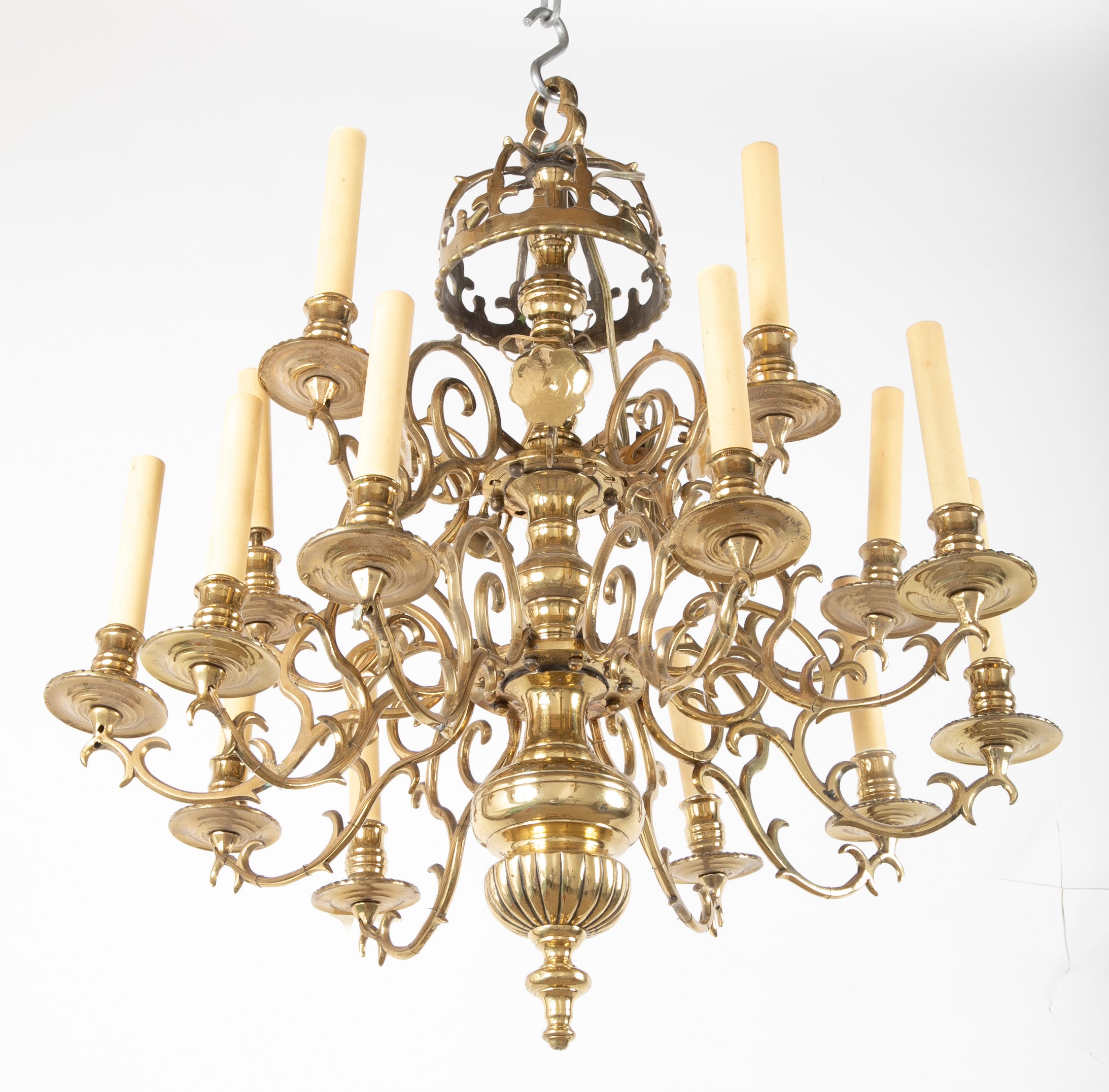 CCL916 Two Tier 16 J-Arm Brass Chandelier