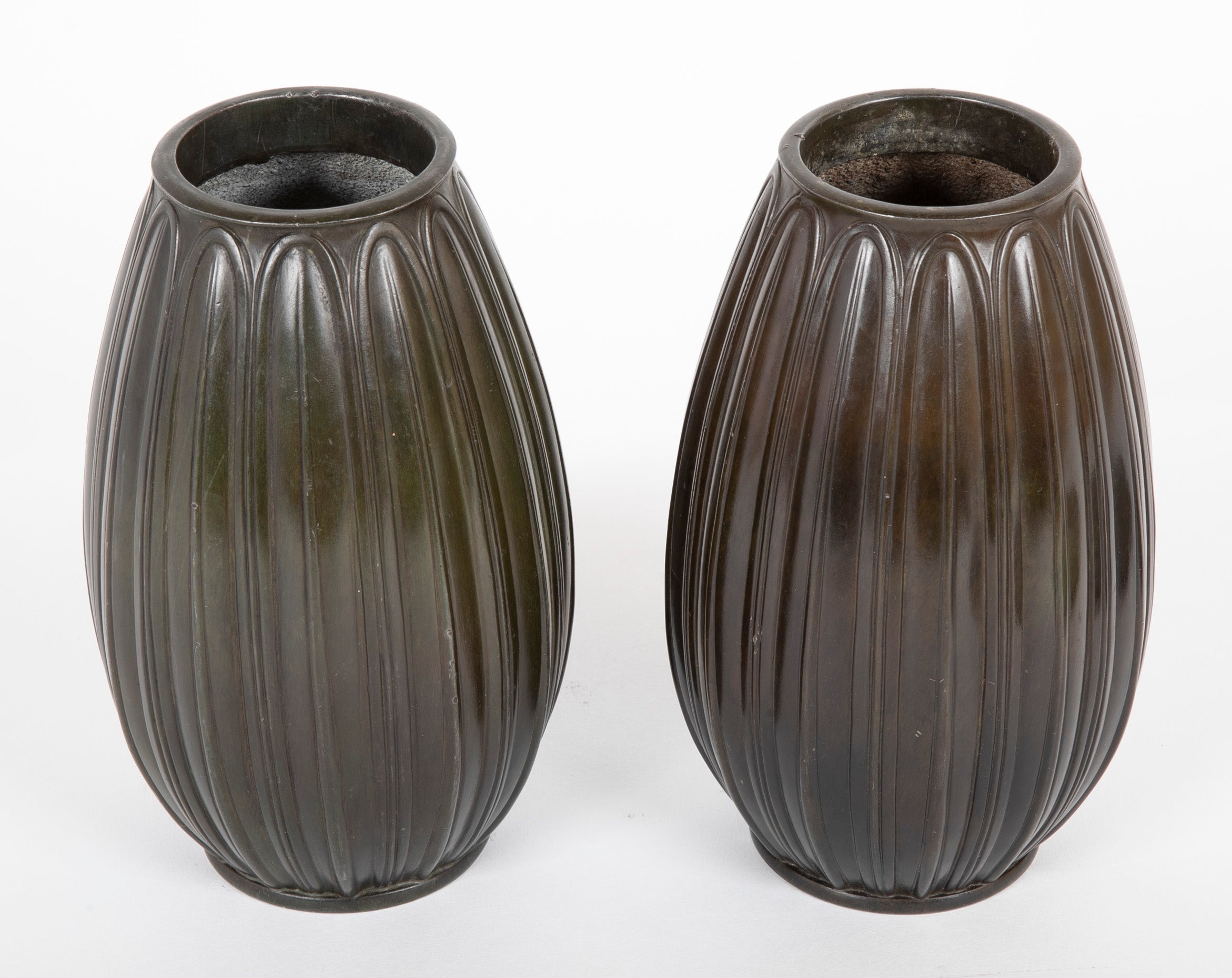 Pair of Andersen Ovoid Patinated Metal Vases – Avery Dash Collections