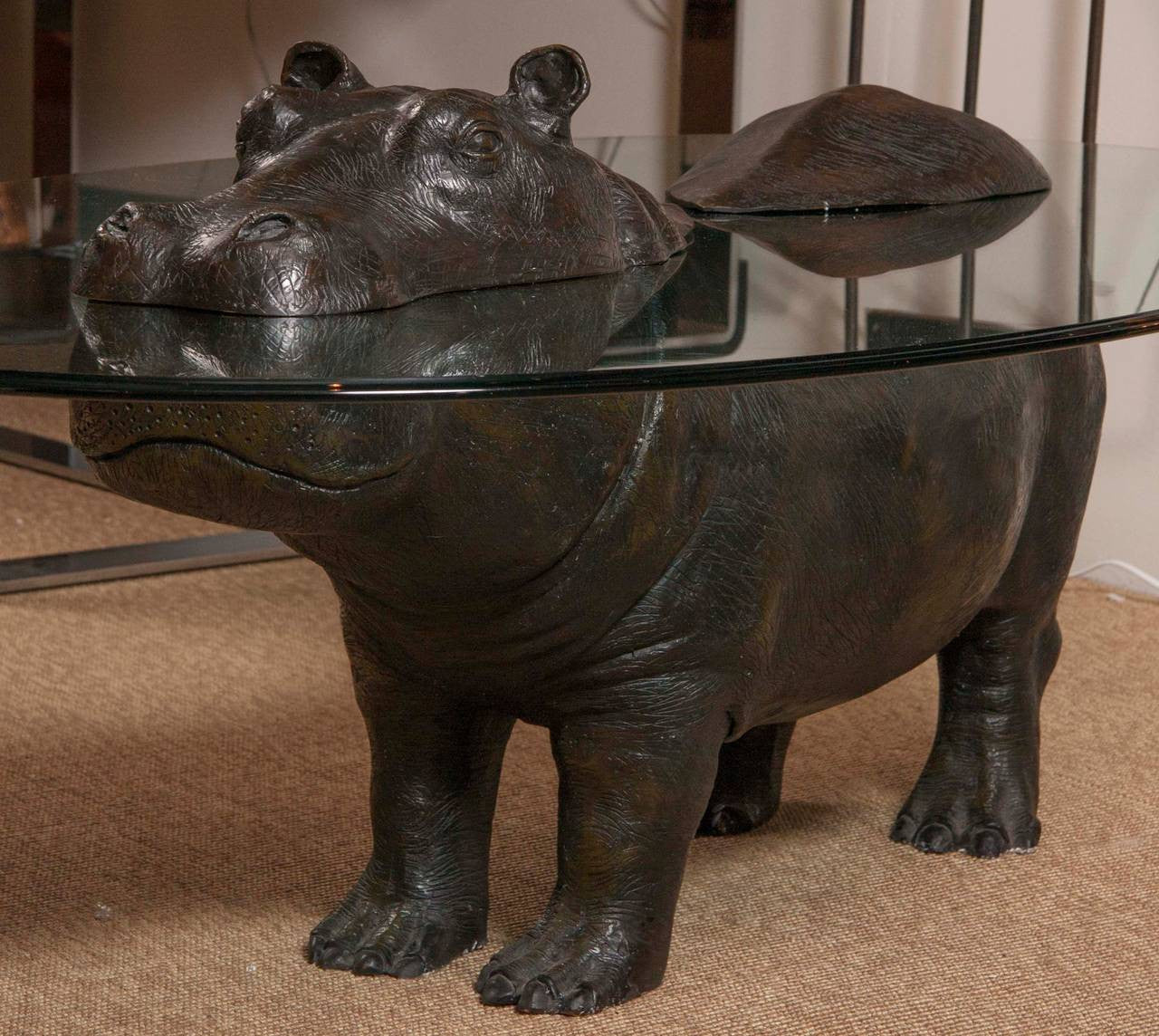 Hippo Coffee Table Wood Bespoke Bronze Sculpture Mark Stoddart Coffee Tables Each Hippo