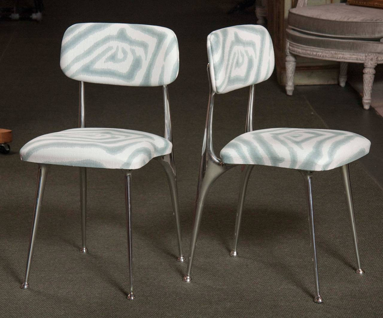 Set Of 6 Polished Aluminum Dining Chairs By Shelby Williams