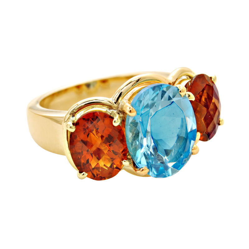 14K Yellow Gold Three Colored Stones; Blue Topaz, Citrine, Amethyst Ri –  Jewelry Design Gallery of East Windsor