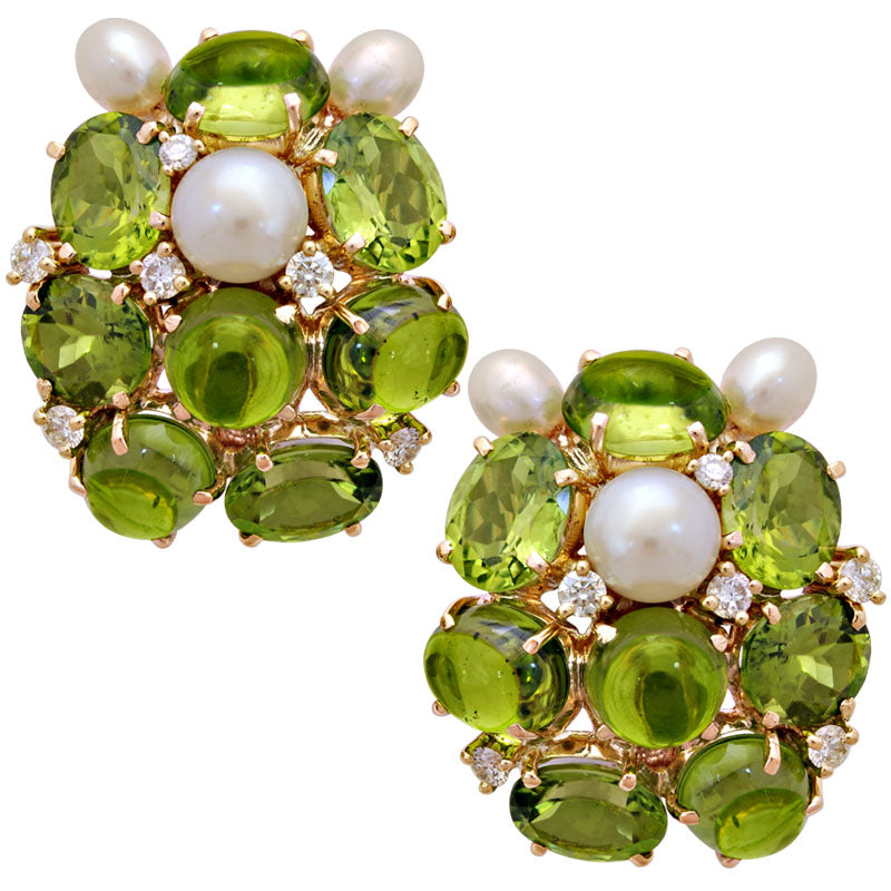 Earrings - Peridot, Pearl and Diamond