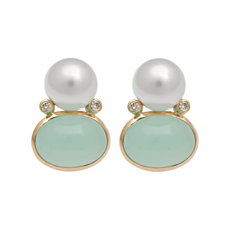 Earrings-Chrysoprase, South Sea Pearl and Diamond – Singhvi Jewels