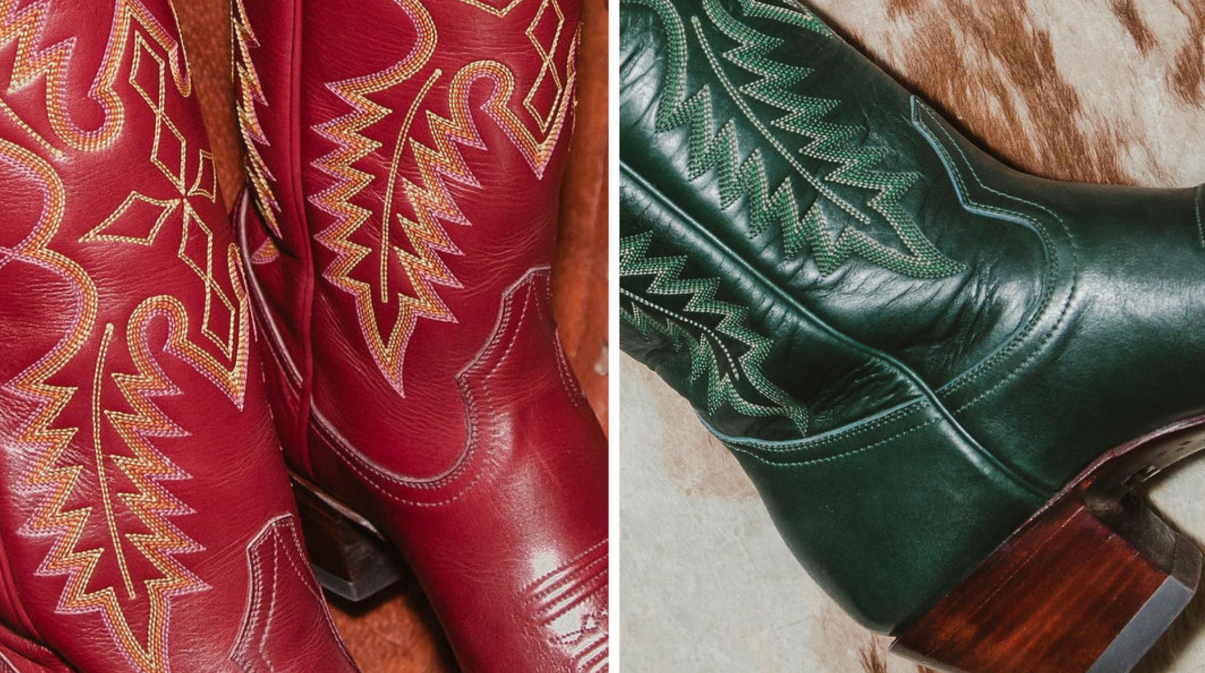 CITY Boots Red & Green Fall Cowboy Boots