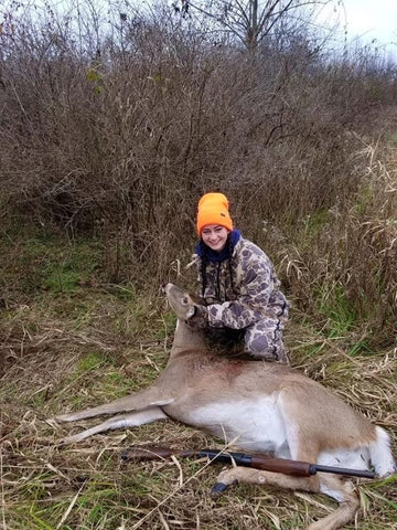 Sidney Fisher poses with doe harvested during Fall 2017 deer season