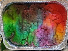 Cooked wool that has soaked in dye