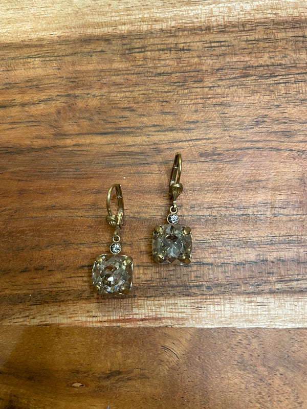 Catherine Popesco Gold & Clear Crystal Art Deco Earrings