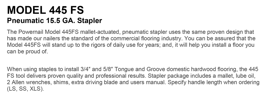 Model-445FS-Pneumatic-15.5-GA.-Stapler-Description
