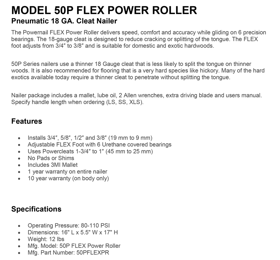 50PFLEXPR - Pneumatic 18-Gauge Flooring Nailer - POWERNAIL