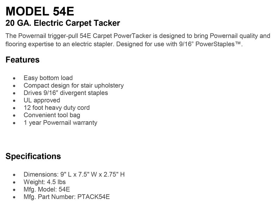 Powernail Model-54E-20-GA.-Electric-Carpet-Tacker