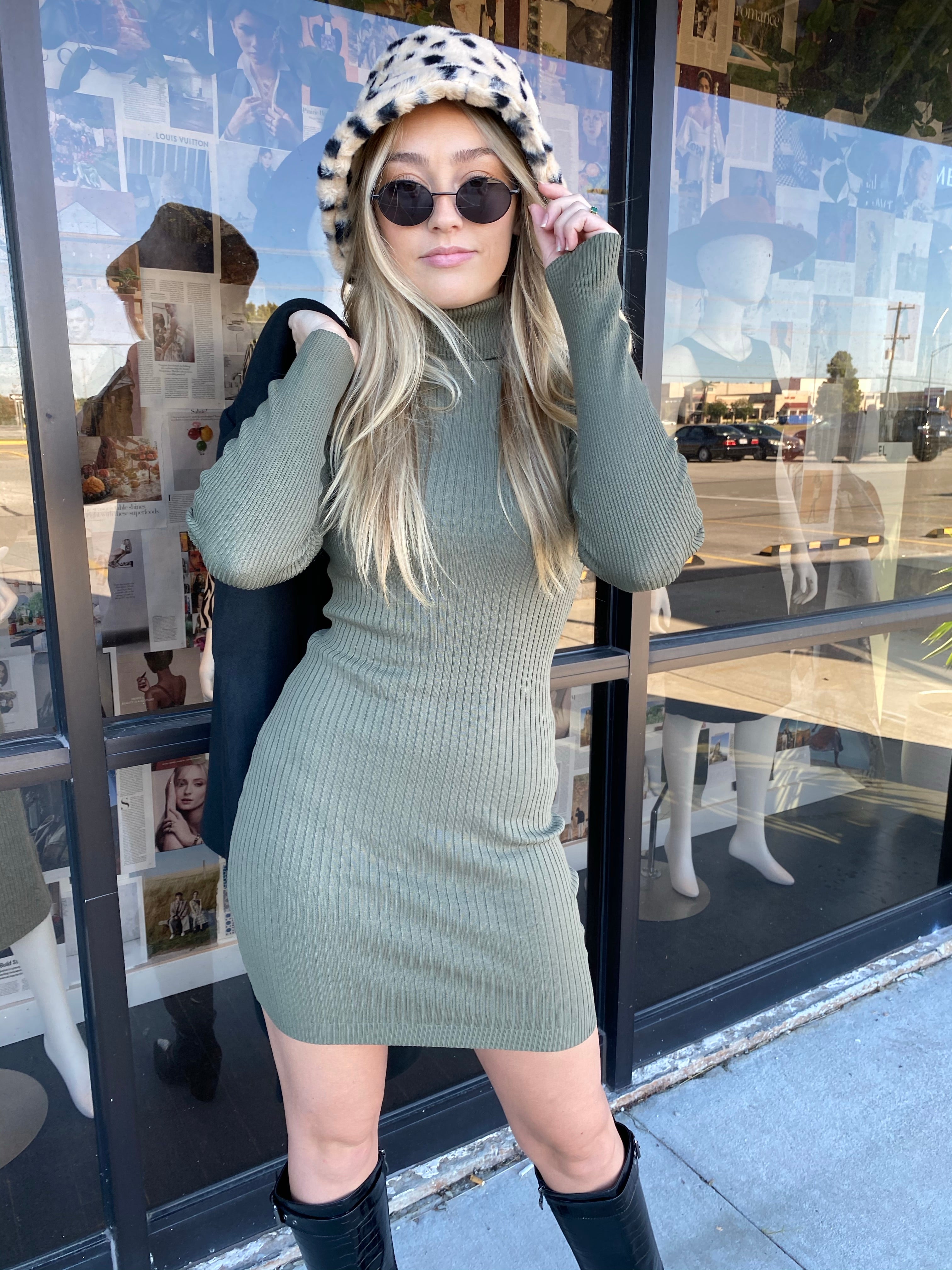 Ribbed Turtleneck Dress