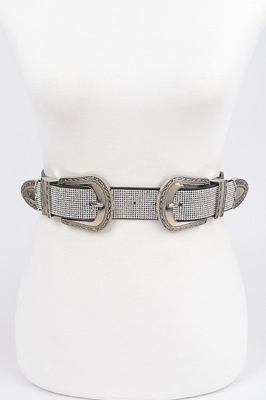 Rhinestone Double Buckle Belt