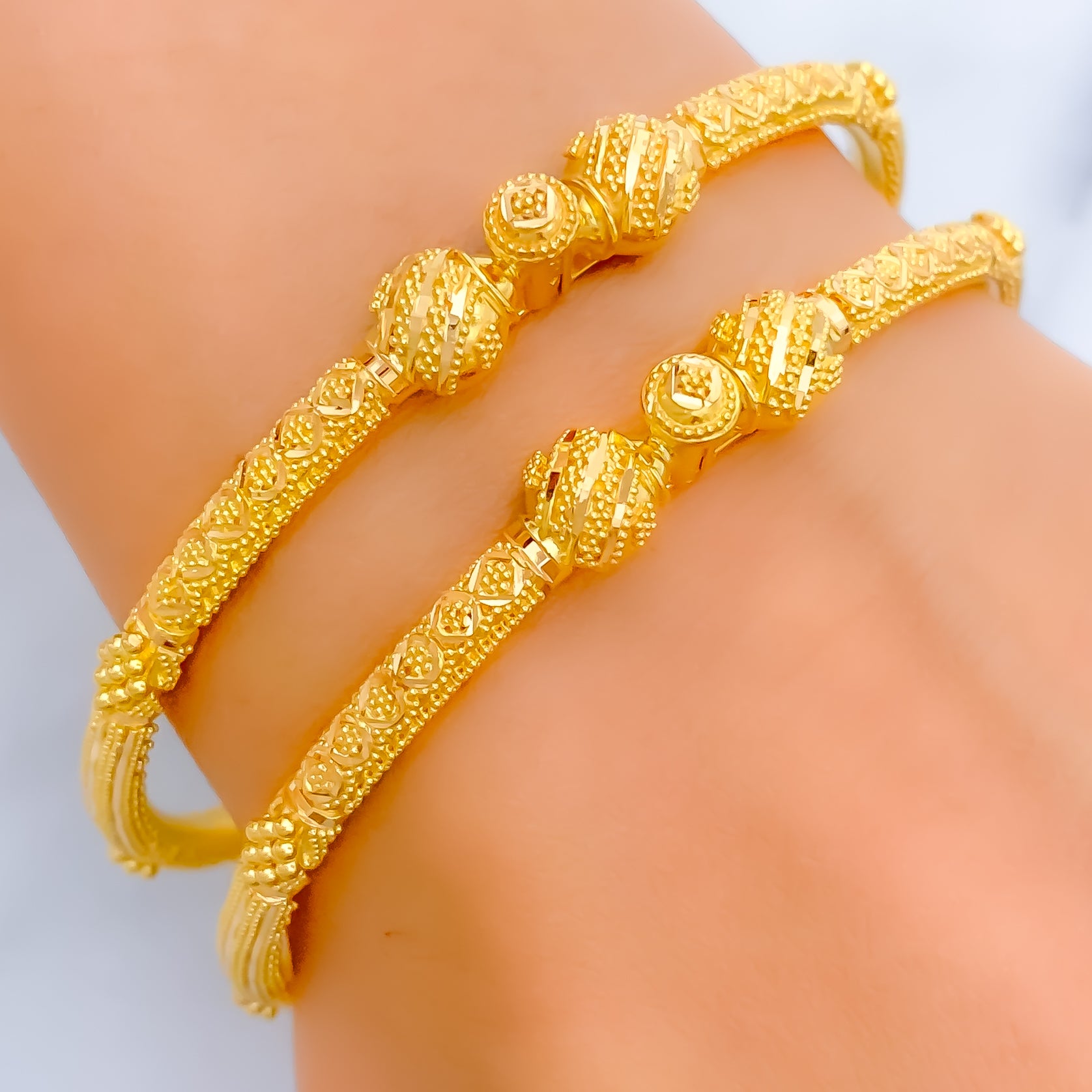 Beaded Floral Striped 22k Gold Pipe Bangles - Andaaz Jewelers product image