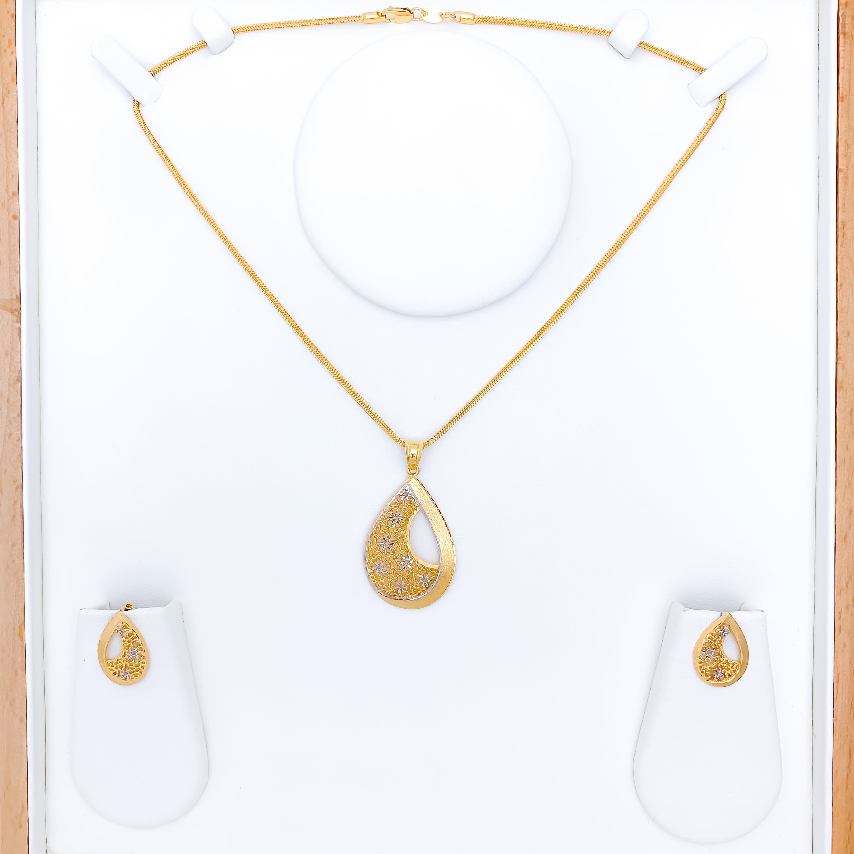 Floral Asymmetrical Two-Tone Pendant Set