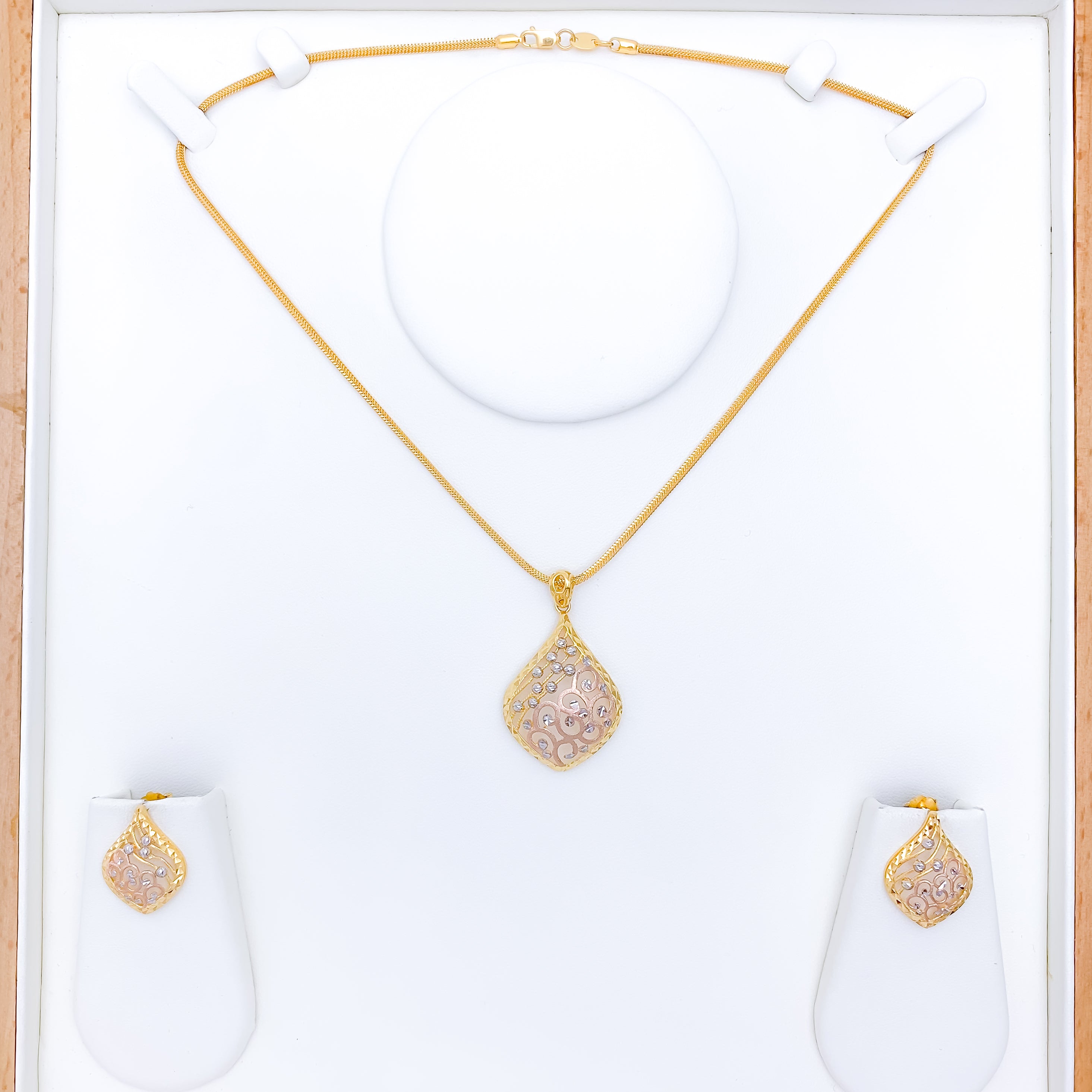 Swirling Rose Gold Pear Drop Pendant Set