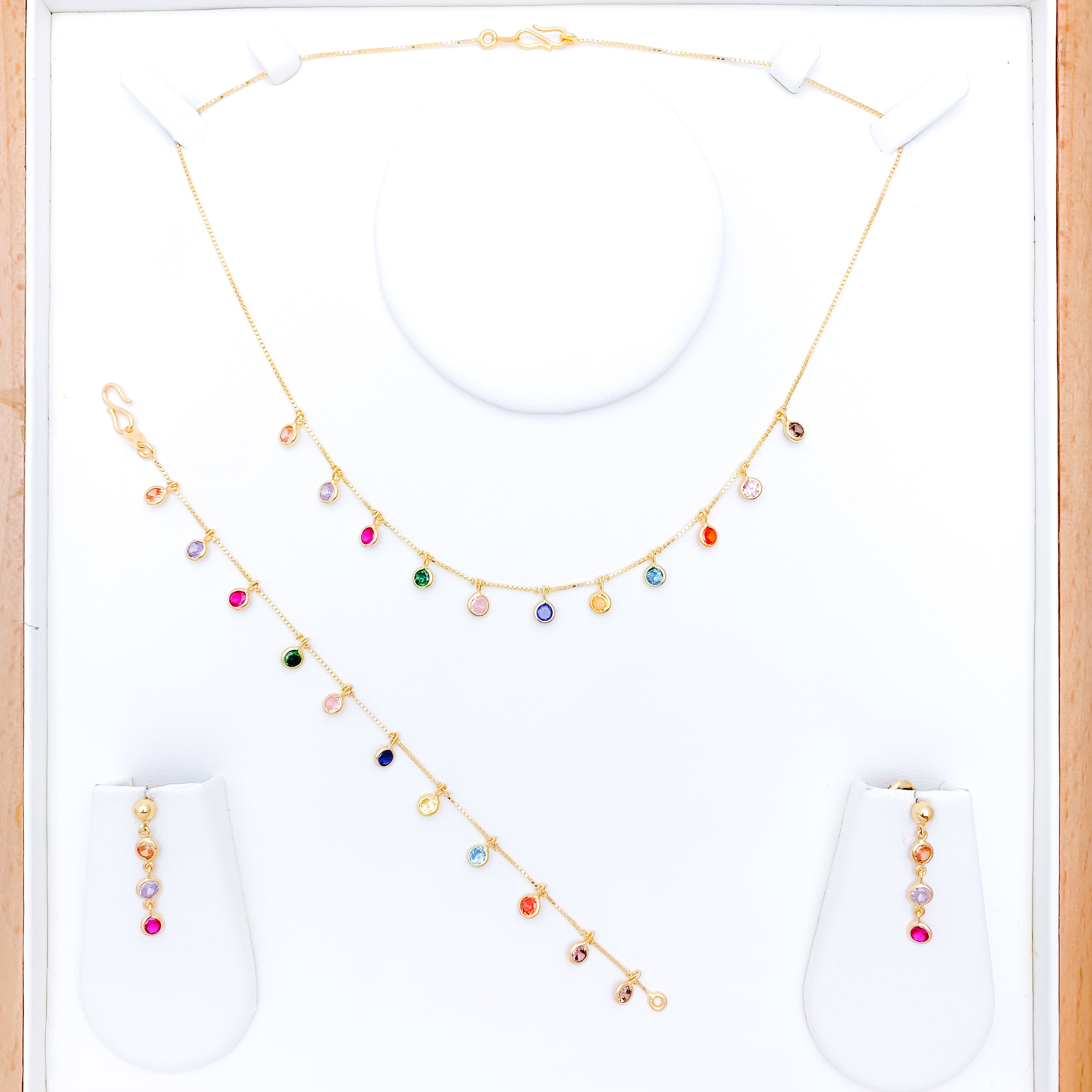 Classy Round Multi-Color CZ Necklace Set w/ Bracelet