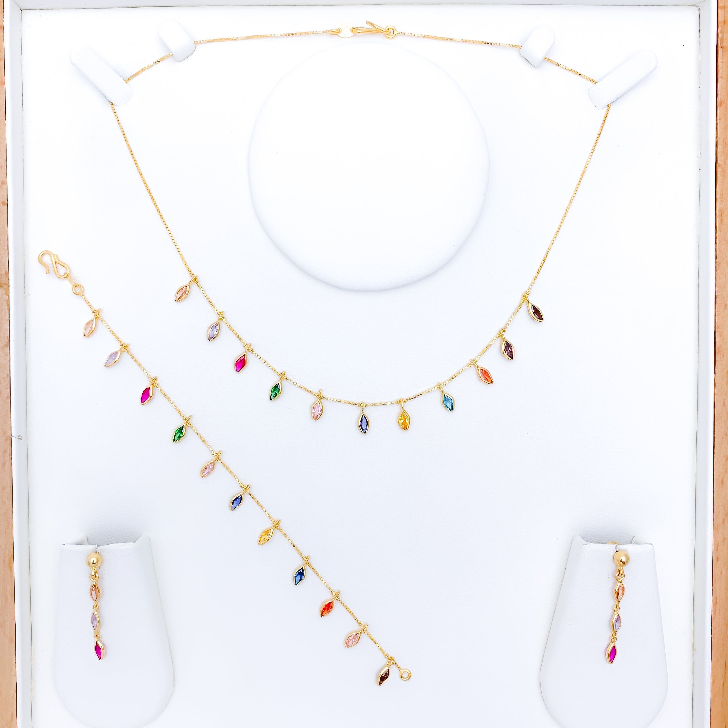 Modest Multi-Color Marquise Necklace Set w/ Bracelet