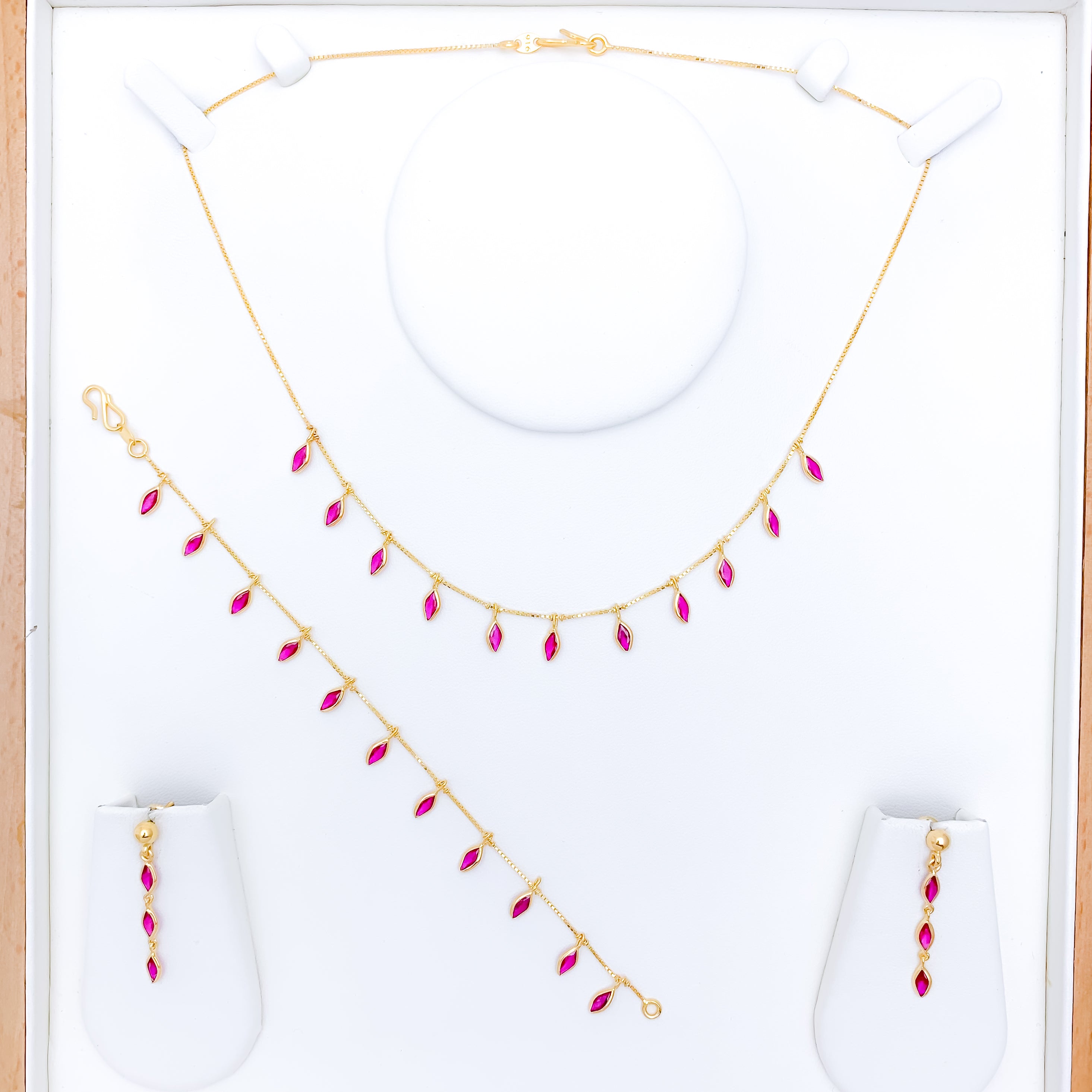 Regal Pink Marquise Necklace Set w/ Bracelet