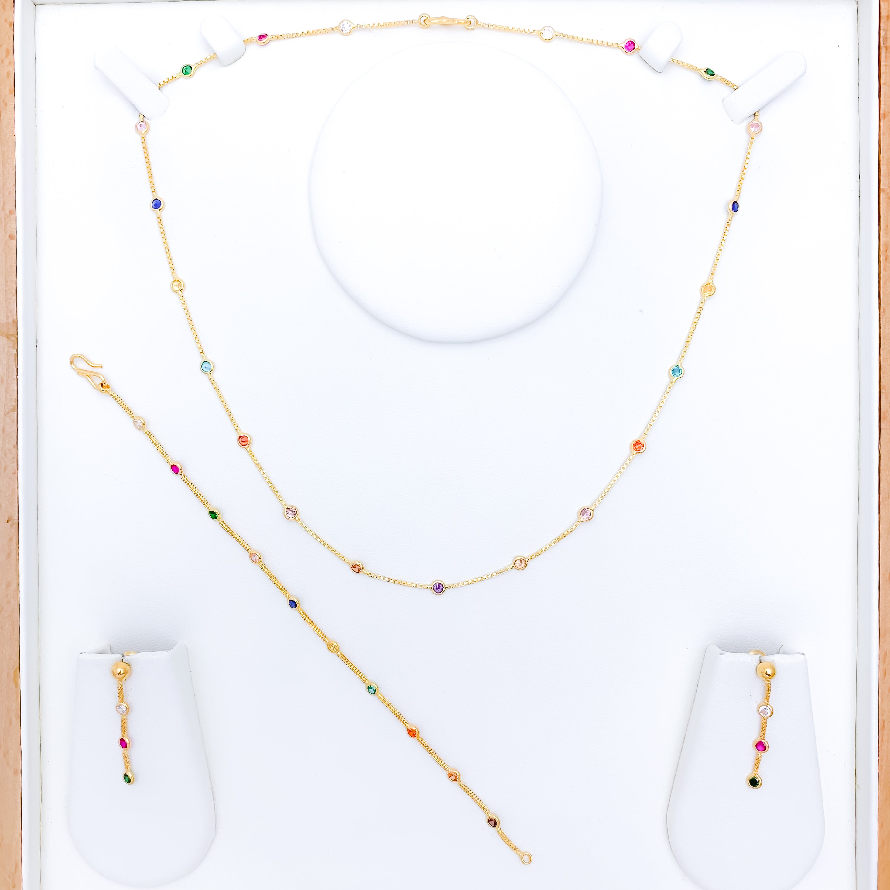 Classic Multi-Color CZ Necklace Set w/ Bracelet