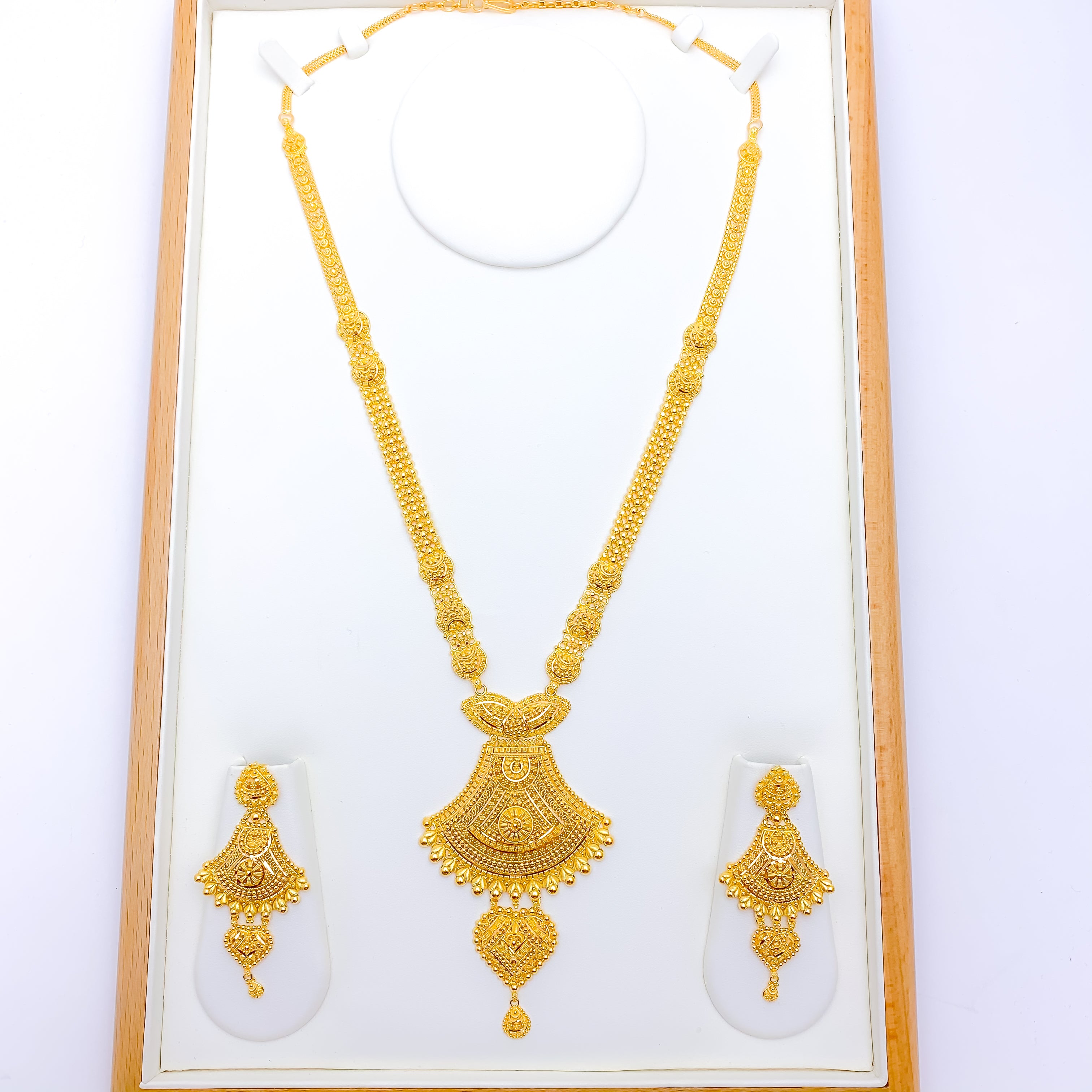 Elegant Heart Drop Long Necklace Set