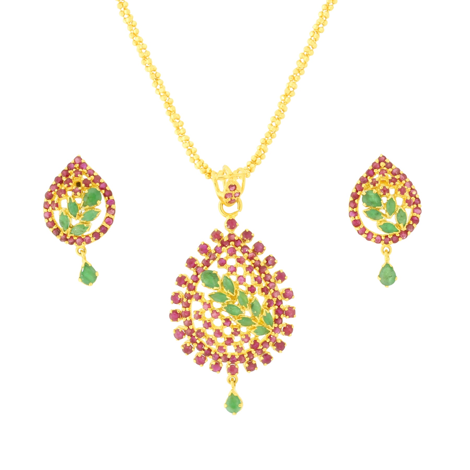 Traditional Ruby + Emerald Pendant Set 