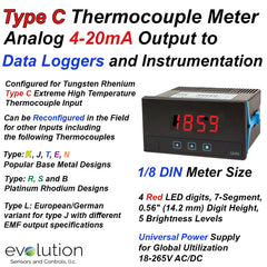 Type C Thermocouple Programmable Panel Meter with Analog m/A output. 1/8 DIN Panel Size