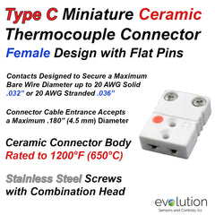 Type C Miniature Female Ceramic Thermocouple Connector