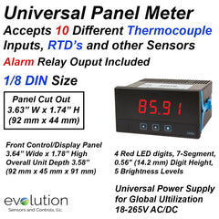 Universal Panel Meter for Thermocouple, RTDs, Infrared and Thermistor Temperature Sensors with 1 Alarm Relay Output