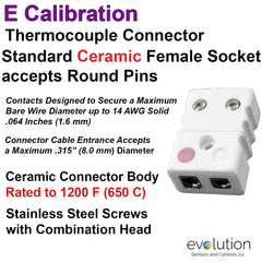 Thermocouple Connectors Standard Size Ceramic Female Type E