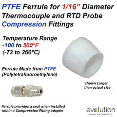 PTFE Ferrule for 1/16" Diameter Thermocouple Probe Compression Fittings