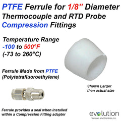 PTFE Ferrule for 1/8" Diameter RTD and Thermocouple Compression Fittings