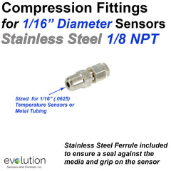 1/8 NPT Stainless Steel Compression Fitting for 1/16" Inch (.0625") Diameter Thermocouple Probes