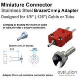 Thermocouple Connector Accessories Mini SS Crimp Adapter .125 Probe