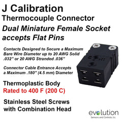 Thermocouple Connectors Miniature Duplex Female Type J