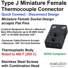 Type J Miniature Female Thermocouple Connector