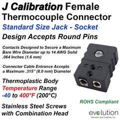 Type J Standard Size Female Thermocouple Connector