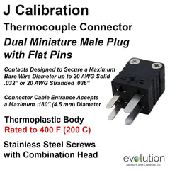 Thermocouple Connectors Miniature Duplex Male Type J