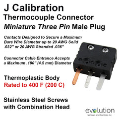 Thermocouple Connectors Miniature Three Pin Male Type J