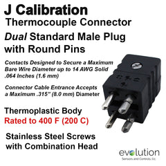 Thermocouple Connectors Standard Size Duplex Male Type J