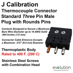Thermocouple Connectors Standard Size Three Pin Male Type J