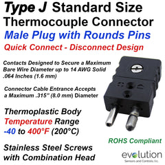 Type J Standard Size Male Thermocouple Connector