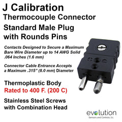 Type J Standard Size Male Thermocouple Connector