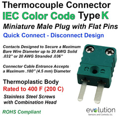 Type K IEC Color Code Miniature Male Thermocouple Connector