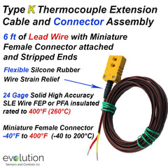 Type K Thermocouple Extension Cable with Miniature Male Connector