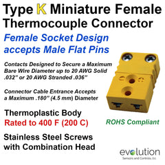 Type K Miniature Female Thermocouple Connector