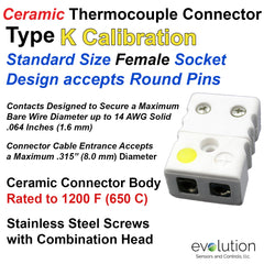 Type K Standard Size Female Ceramic Thermocouple Connector