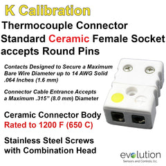 Thermocouple Connectors Standard Size Ceramic Female Type K